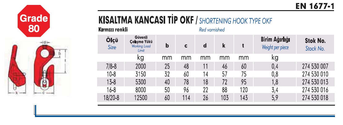 Zincir Kısaltma Kançası Teknik Özellikleri