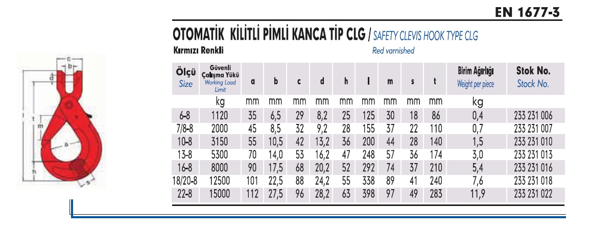 Otomatik Pimli Sapan Kançası Teknik Özellikleri