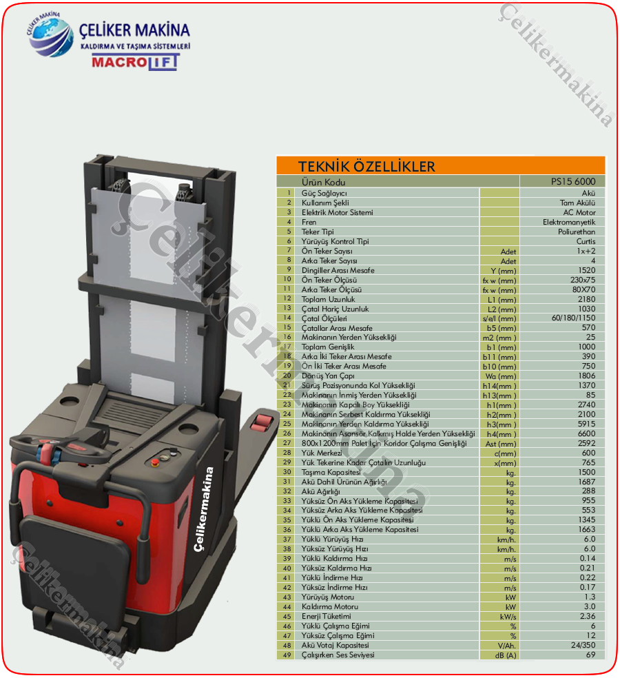 Akülü İstif Makinası Teknik Özellikleri