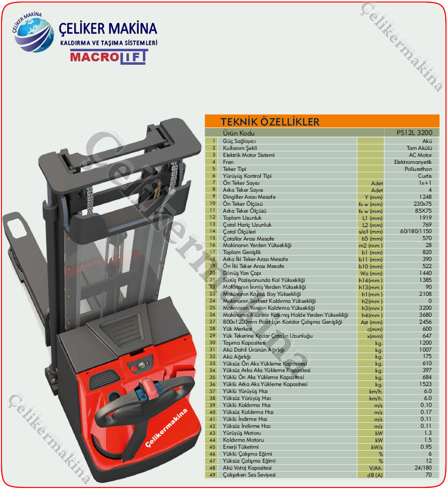 Full Akülü İstif Makinesi Teknik Özellikleri